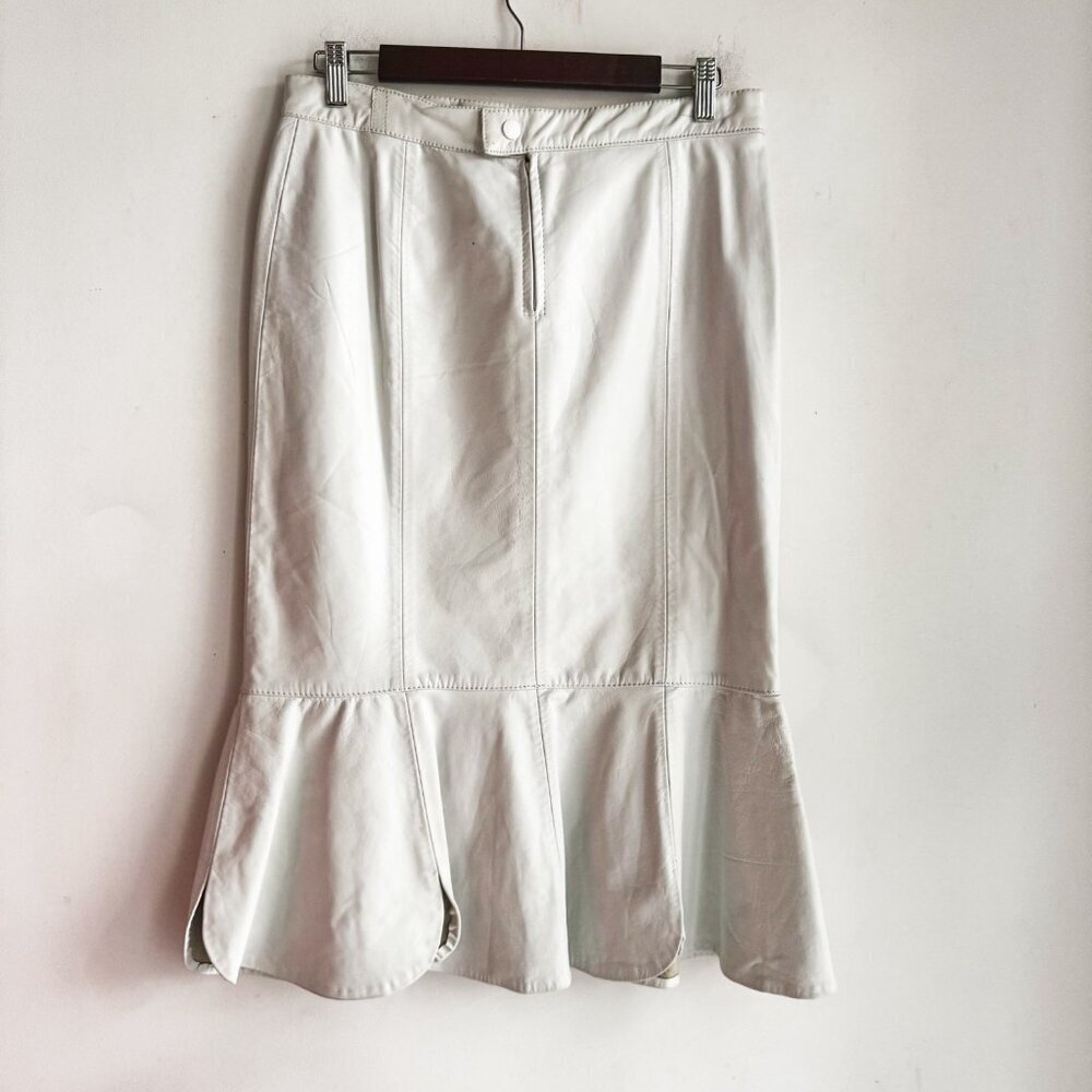 Vintage Kristin P Fashions White Leather Embroidered Sequin Skirt 10 - Picture 5 of 9
